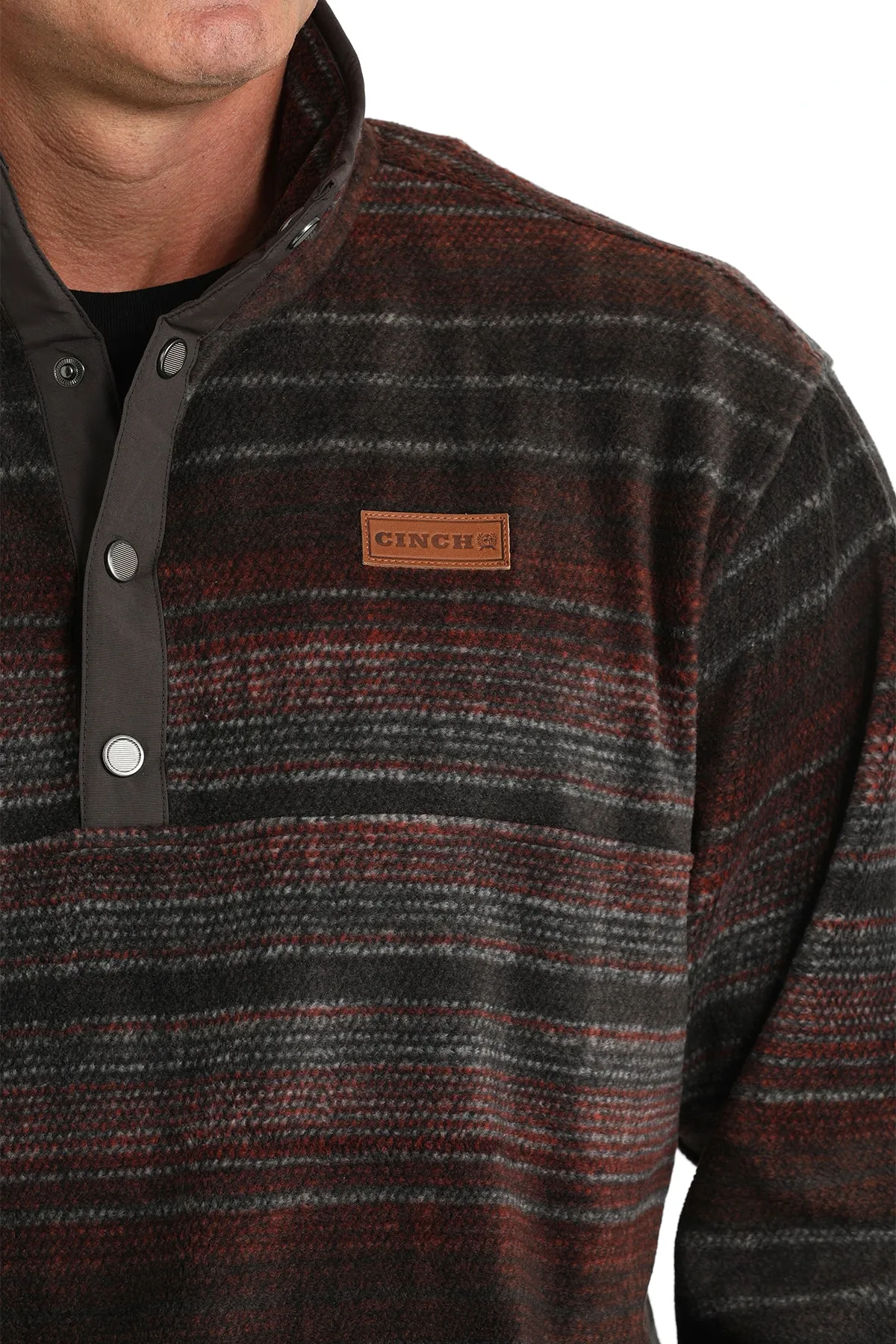 MENS BROWN STRIPE 1/4 SNAP FLEECE PULLOVER