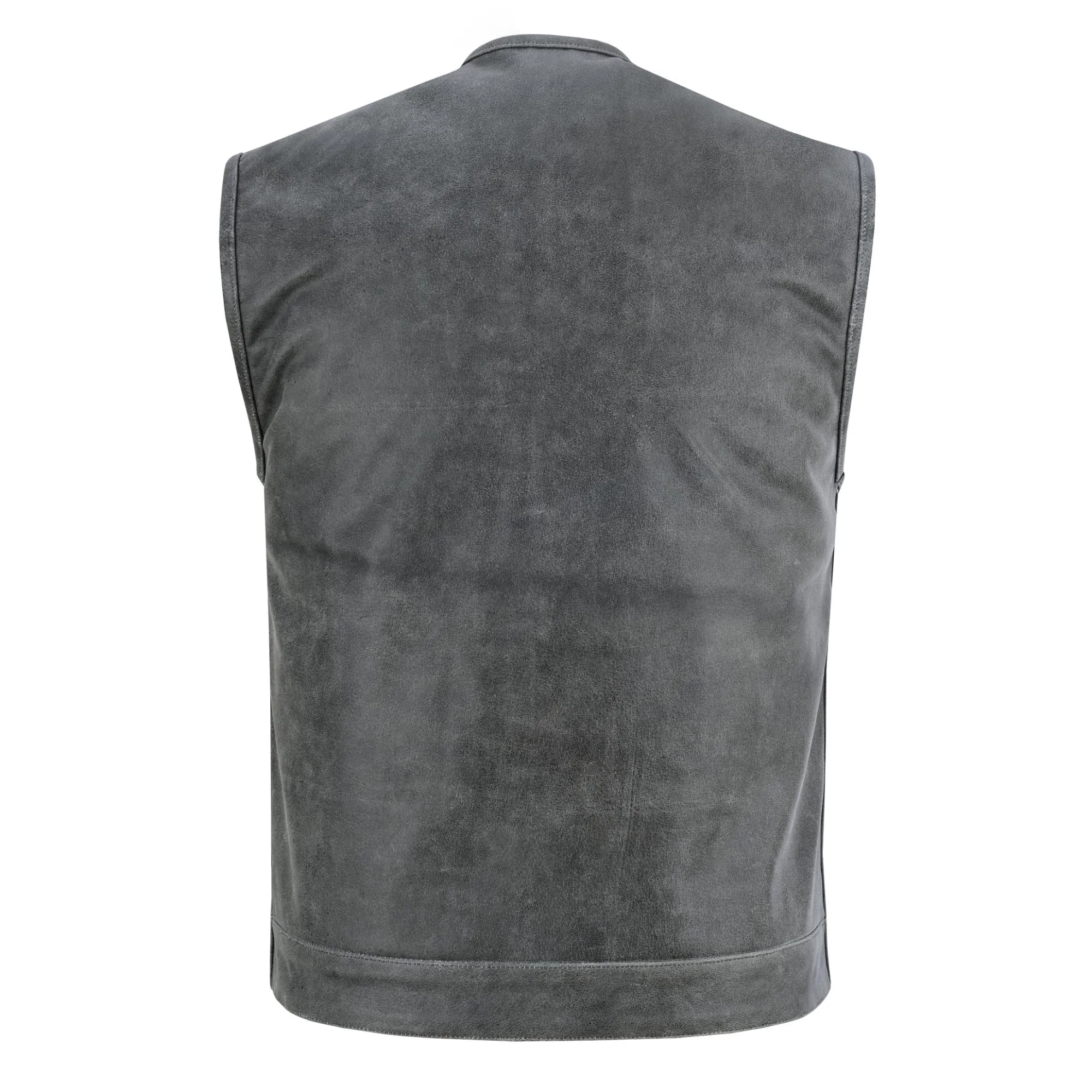 Men’s Gray Premium Leather Concealed Motorcycle Vest