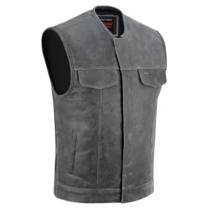 Men’s Gray Premium Leather Concealed Motorcycle Vest