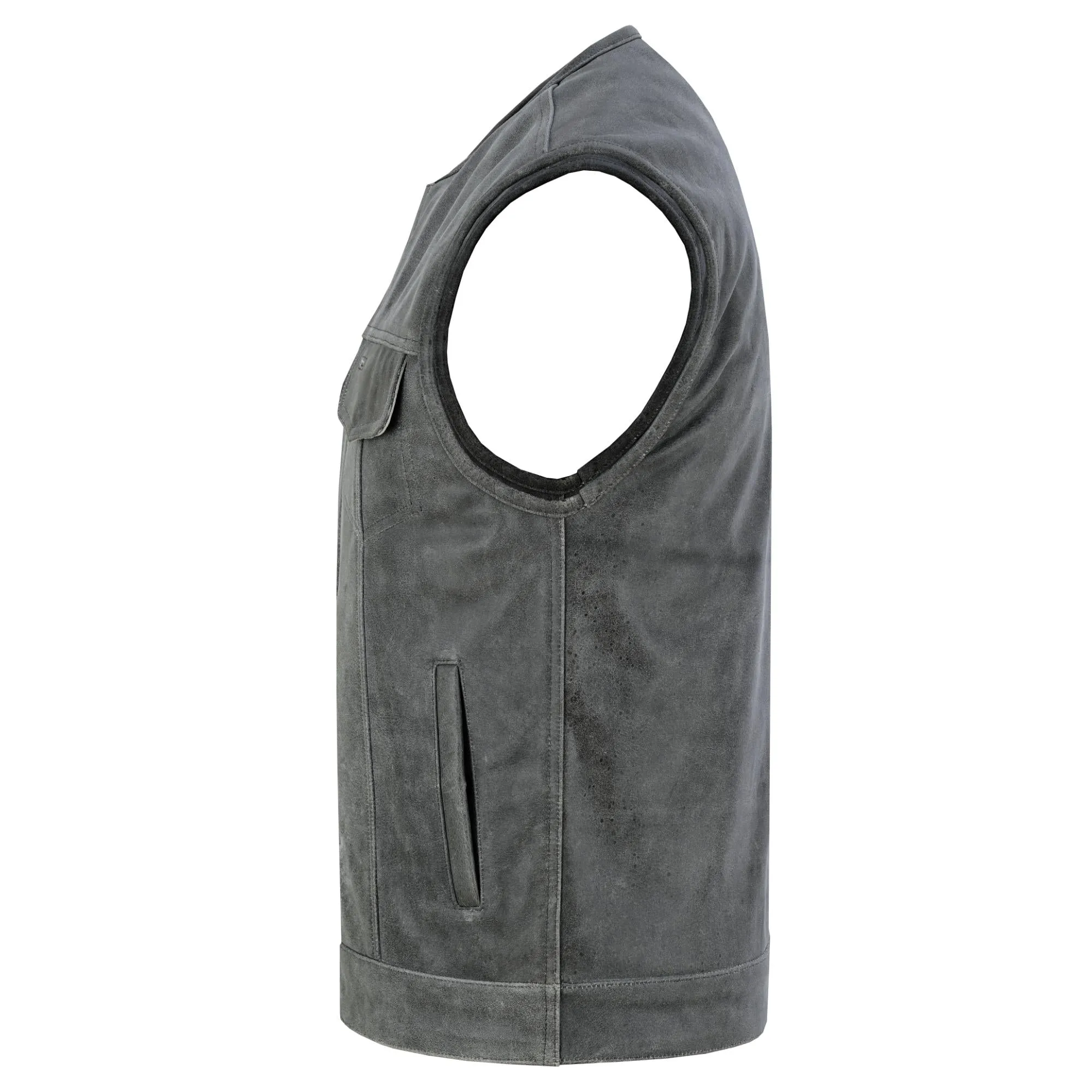 Men’s Gray Premium Leather Concealed Motorcycle Vest