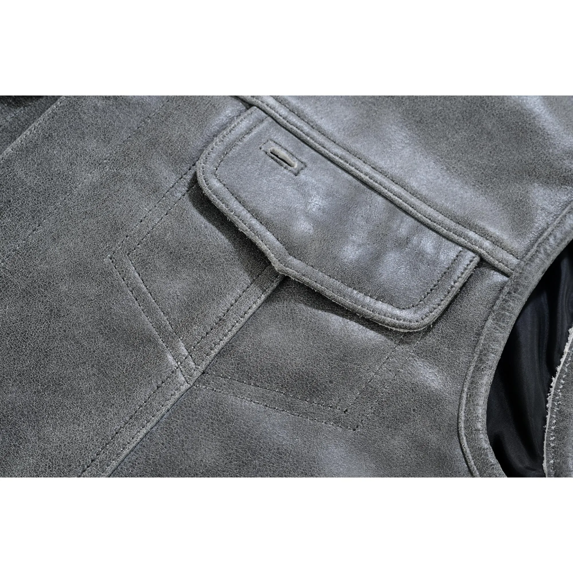 Men’s Gray Premium Leather Concealed Motorcycle Vest