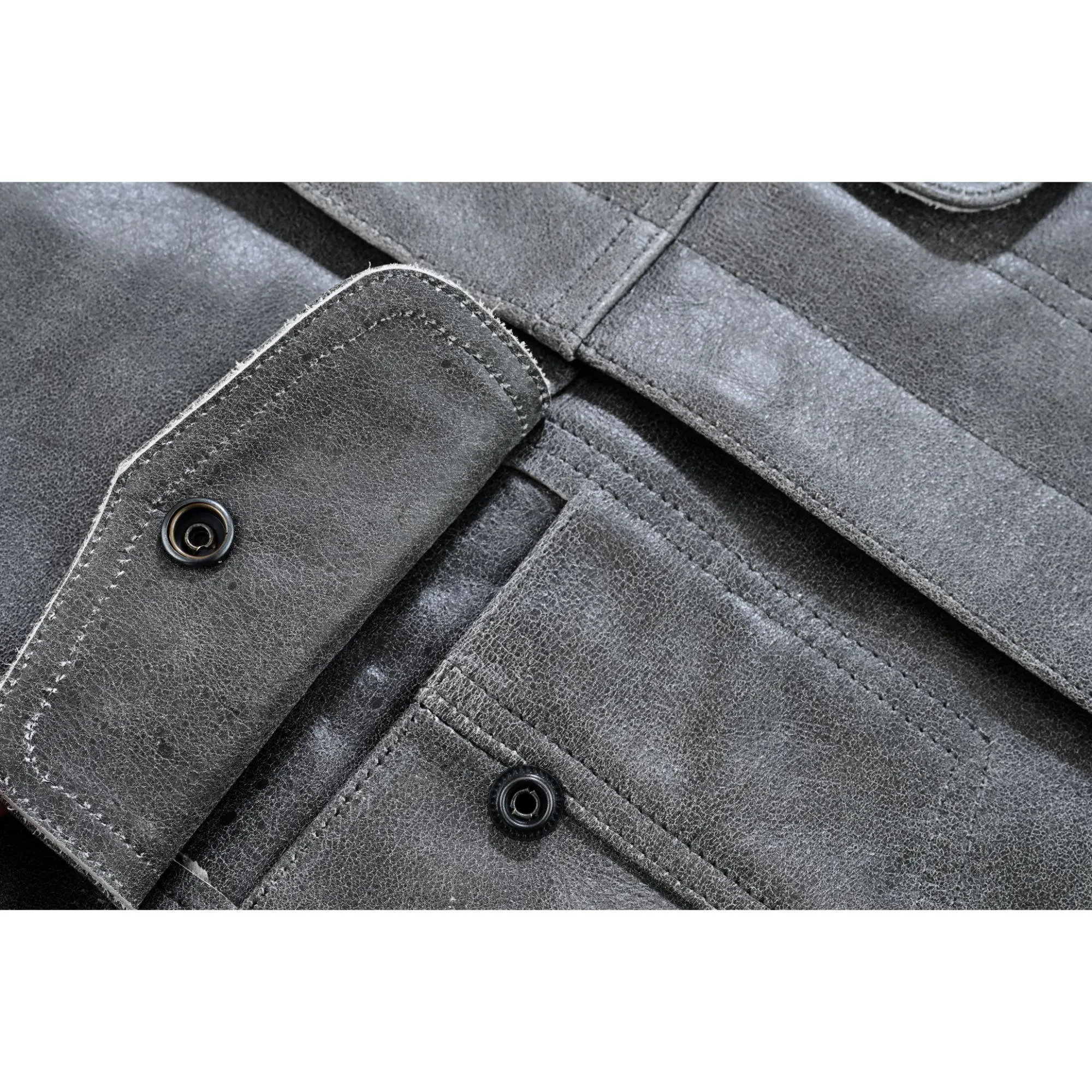 Men’s Gray Premium Leather Concealed Motorcycle Vest