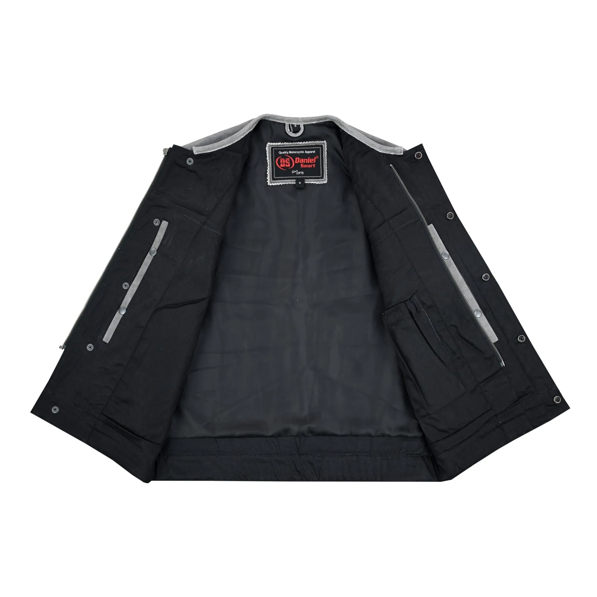 Men’s Gray Premium Leather Concealed Motorcycle Vest