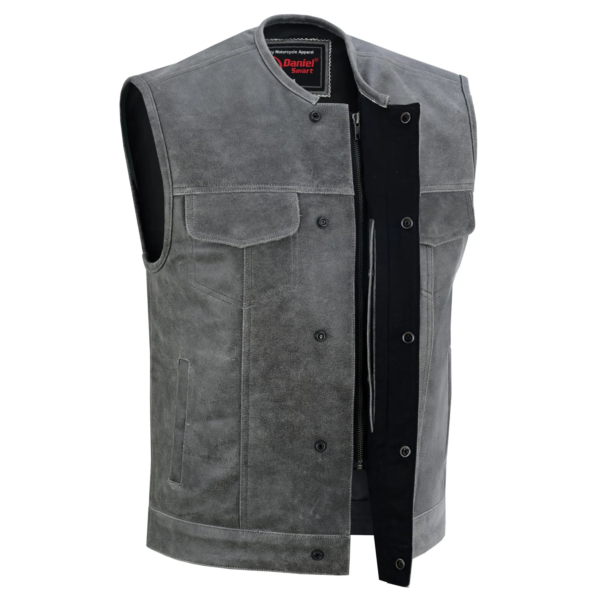 Men’s Gray Premium Leather Concealed Motorcycle Vest