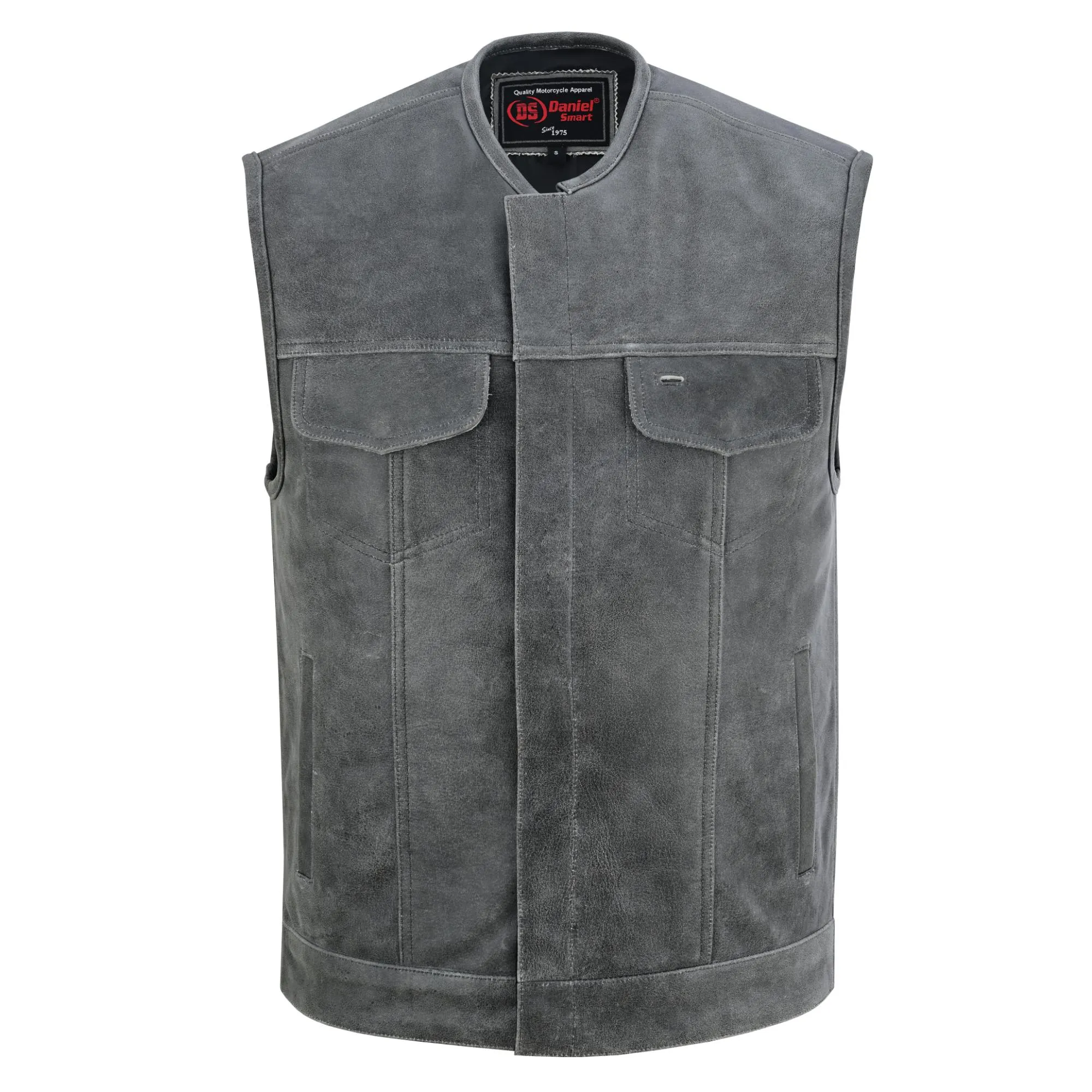 Men’s Gray Premium Leather Concealed Motorcycle Vest