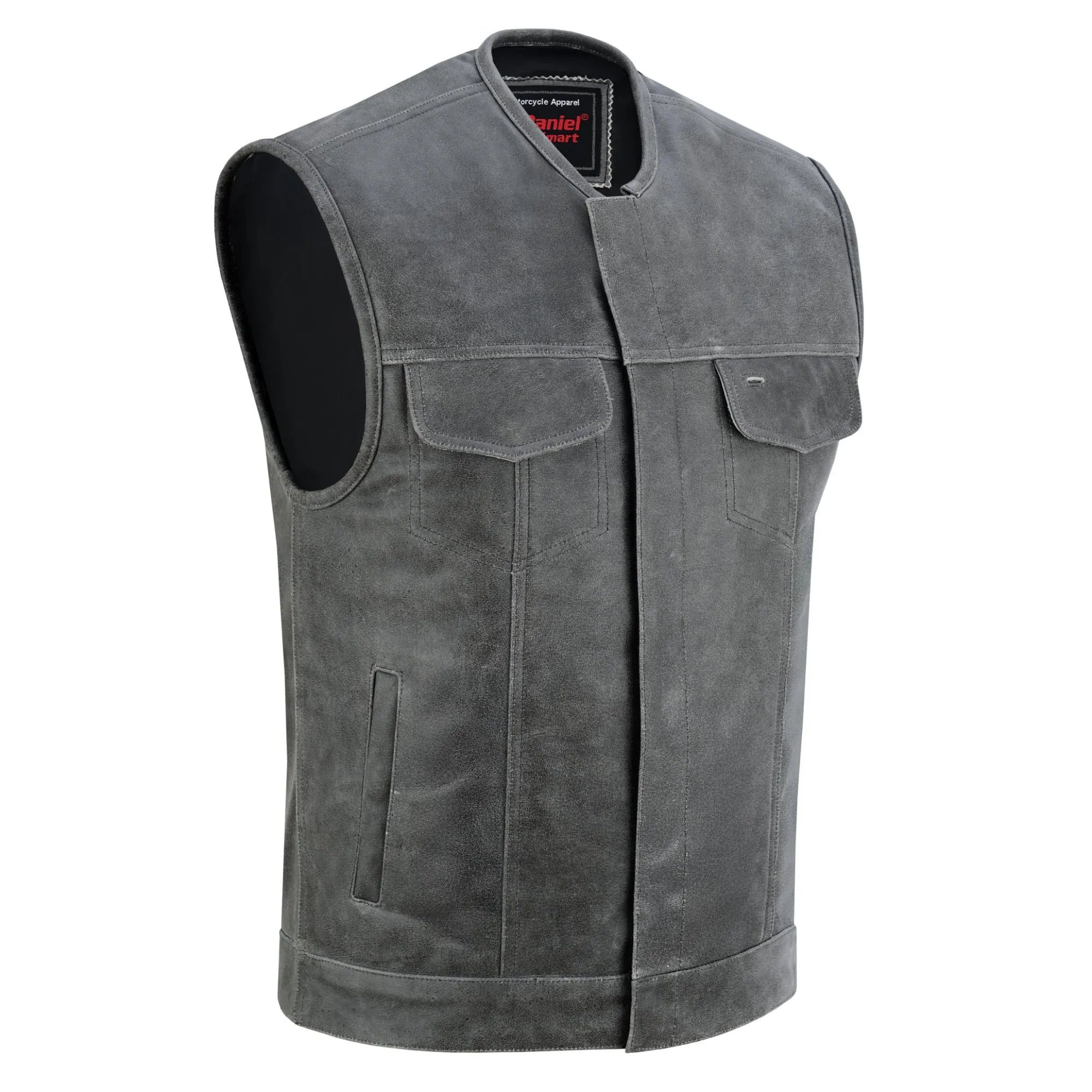 Men’s Gray Premium Leather Concealed Motorcycle Vest