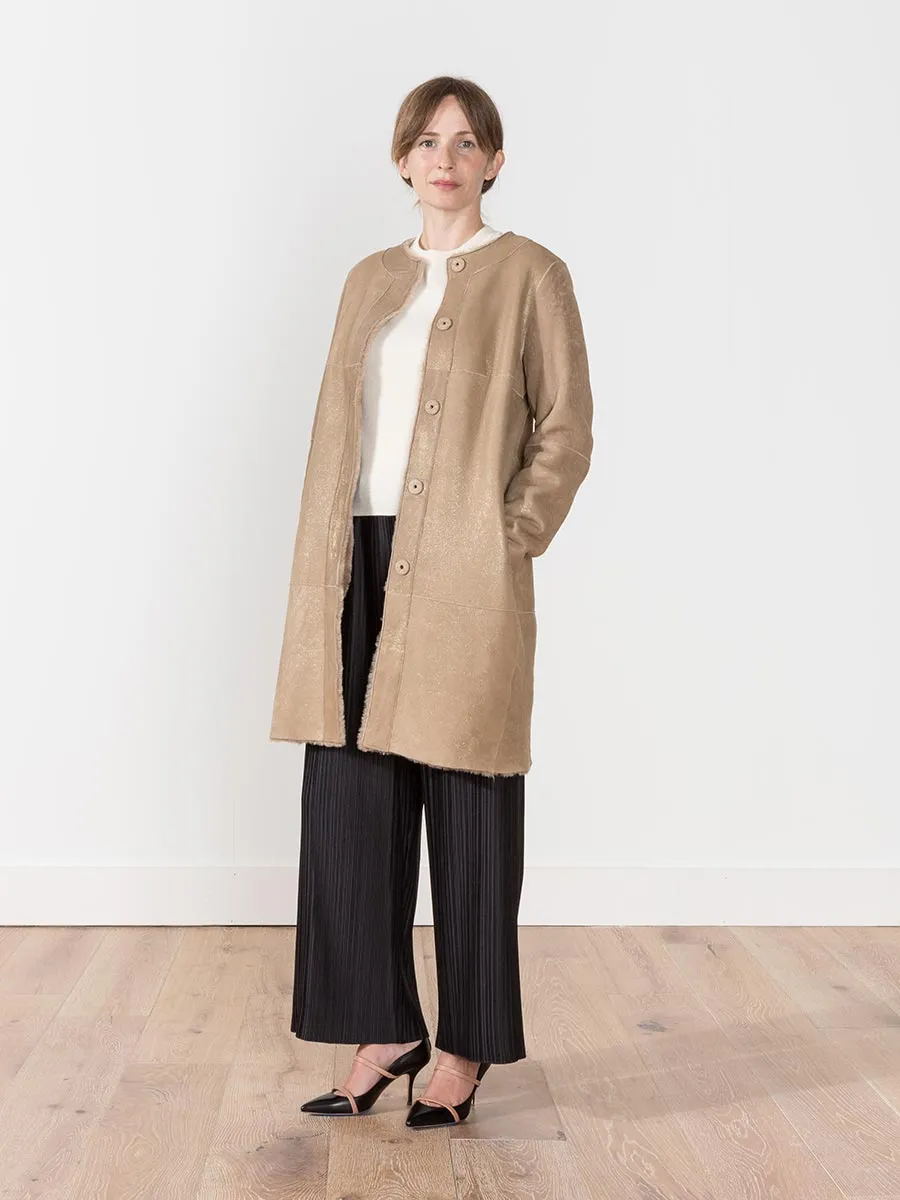 metallic shearling coat