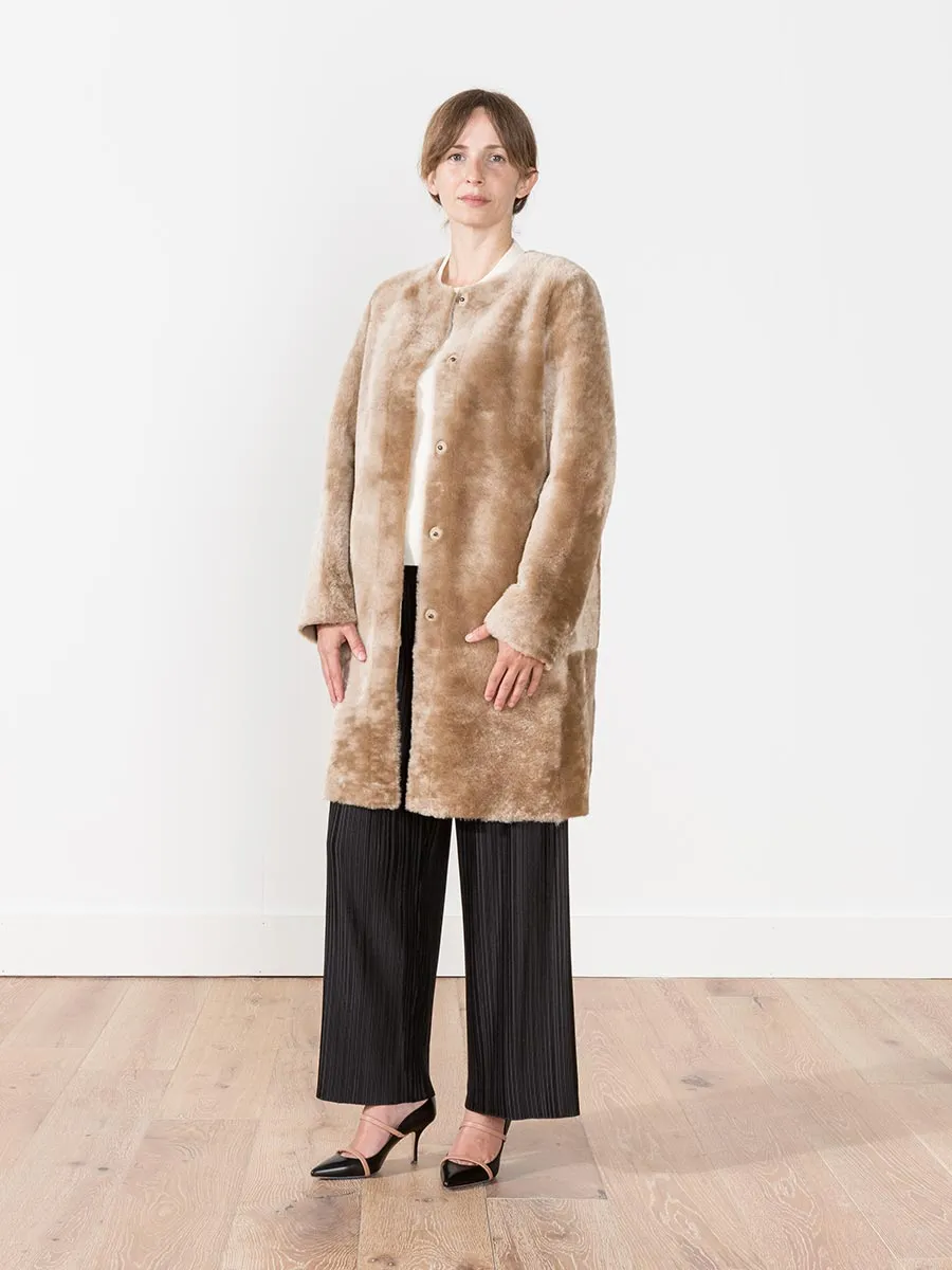 metallic shearling coat
