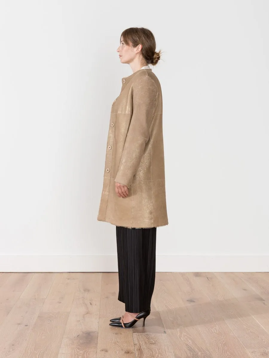 metallic shearling coat