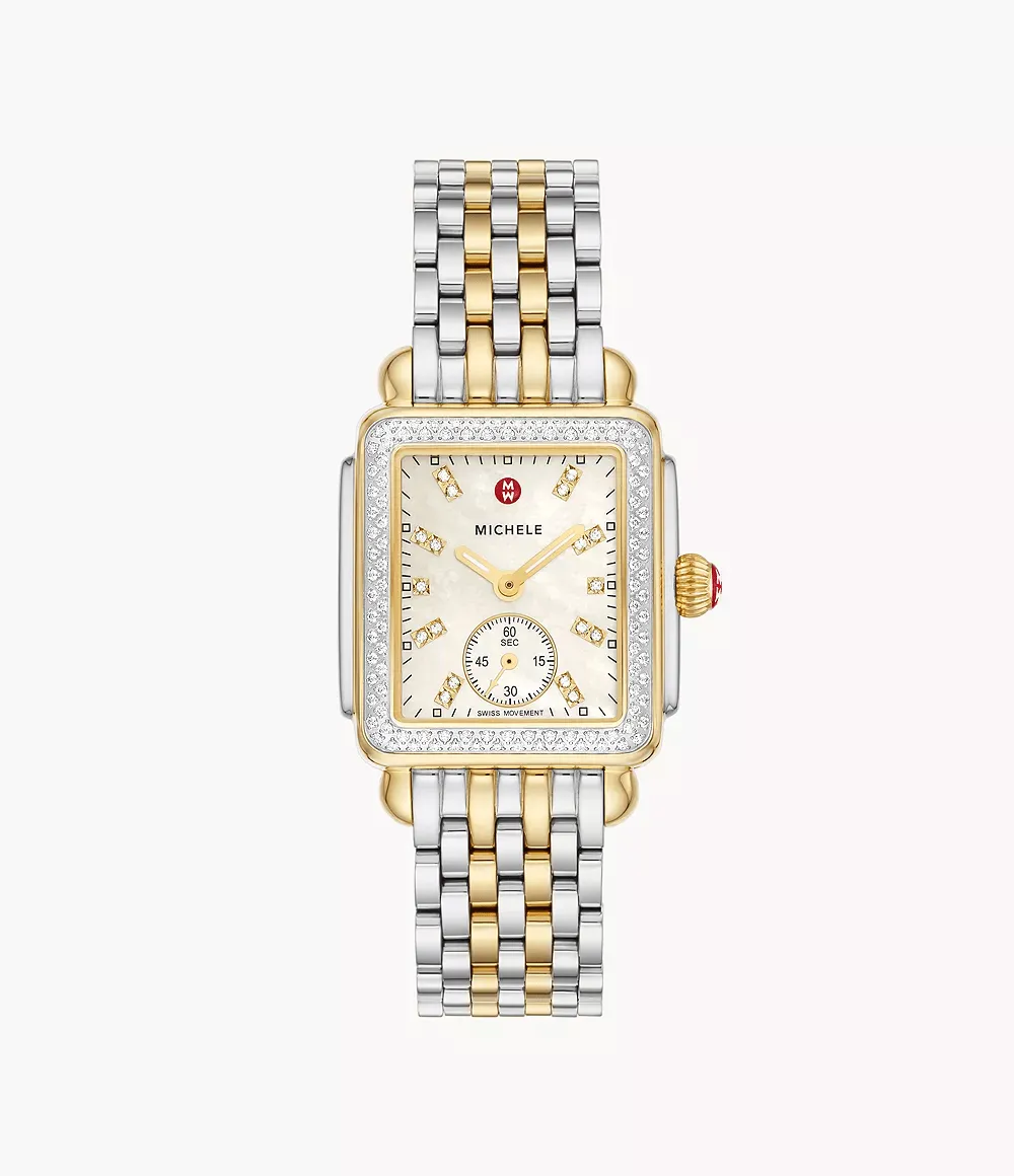 MICHELE Deco Mid 29mm Two-Tone 18K Gold Diamond Women's Watch MWW06V000123