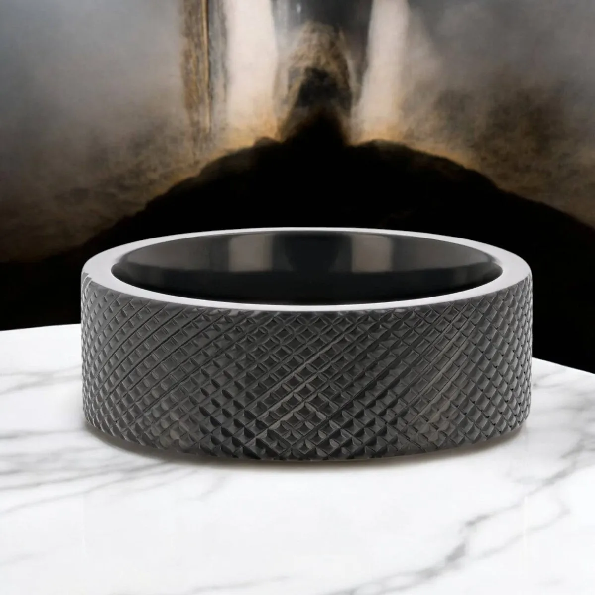 MIDNIGHT | Black Zirconium Ring, Knurled Finish, Flat