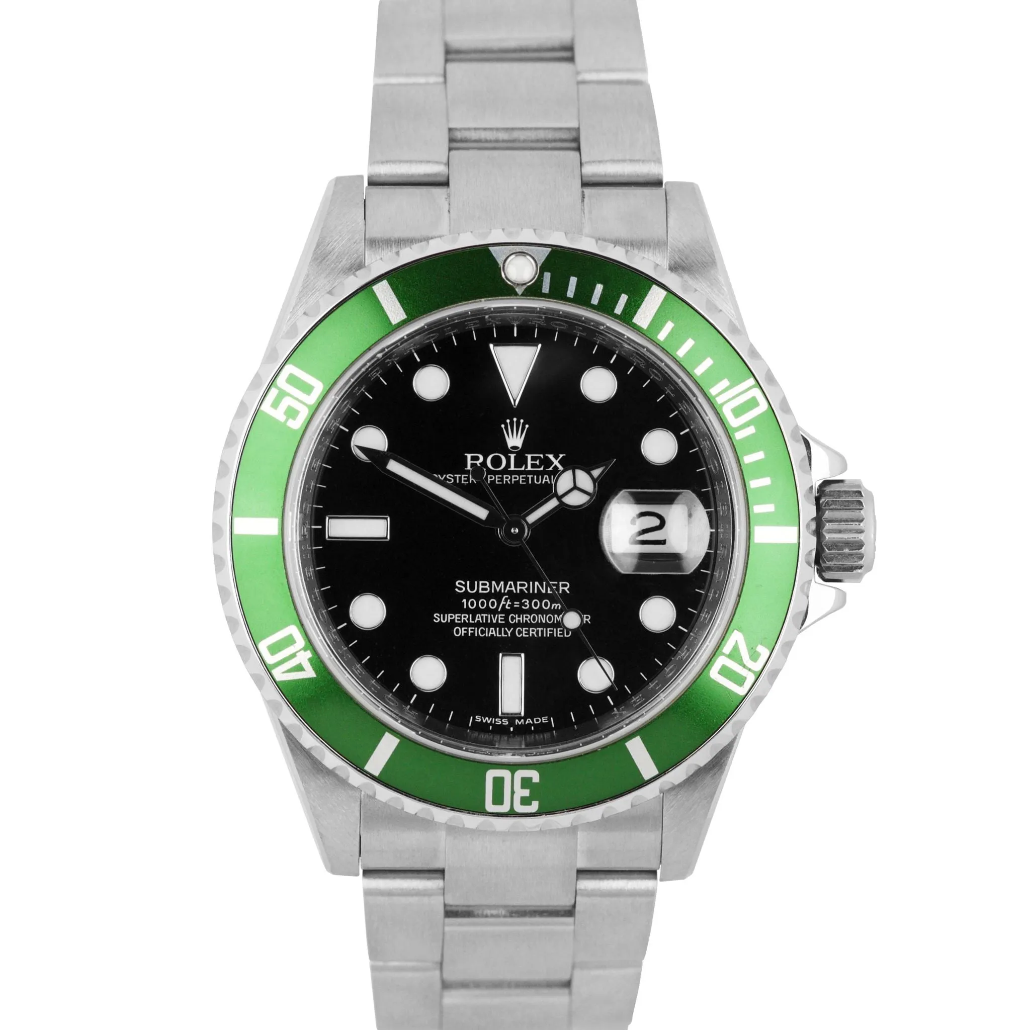 MINT 2010 REHAUT Rolex Submariner Green Kermit 50th Anniversary 16610 LV B P