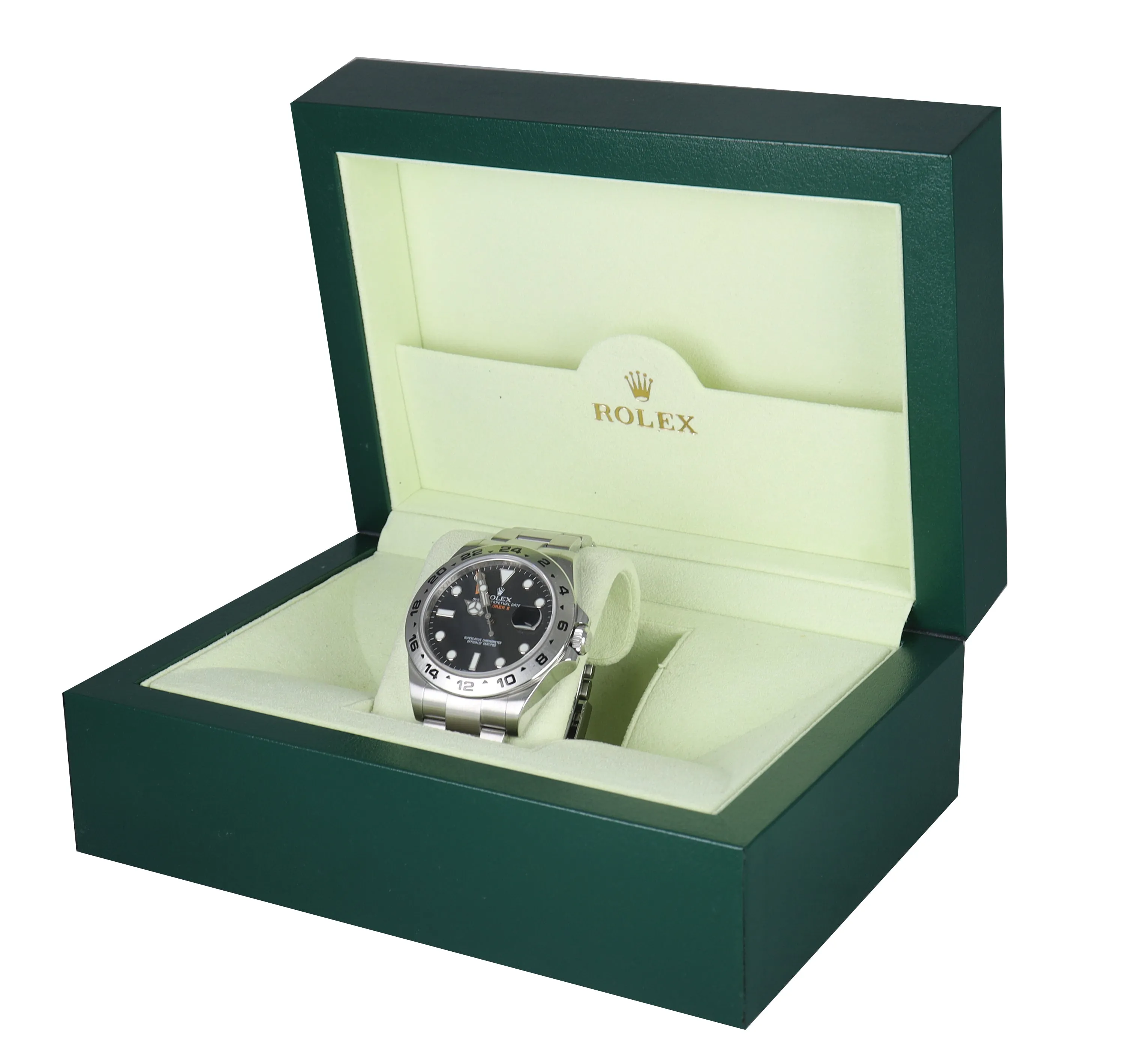 MINT 2014 Rolex Explorer II 42mm 216570 Black Orange Stainless GMT Date Watch
