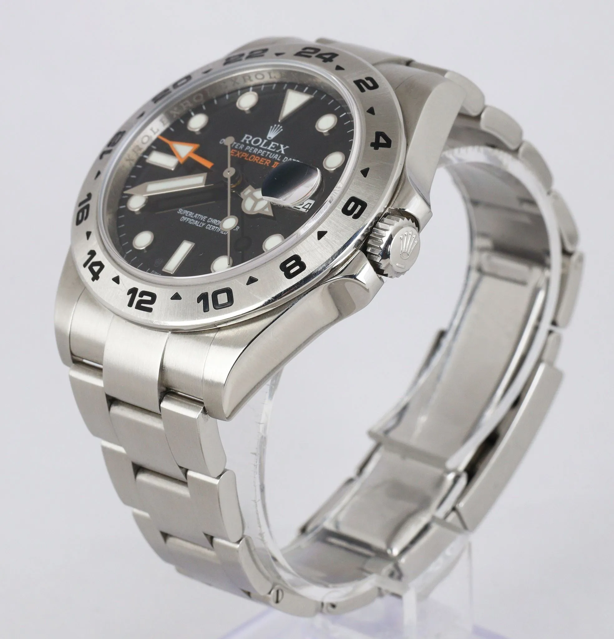MINT 2014 Rolex Explorer II 42mm 216570 Black Orange Stainless GMT Date Watch