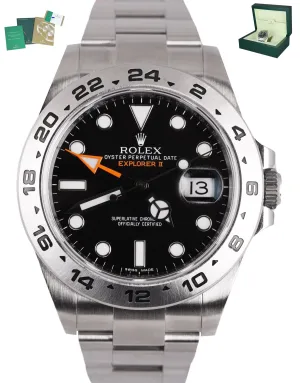 MINT 2014 Rolex Explorer II 42mm 216570 Black Orange Stainless GMT Date Watch