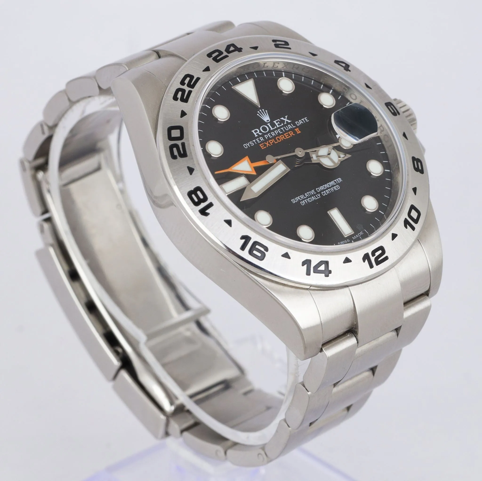 MINT 2014 Rolex Explorer II 42mm 216570 Black Orange Stainless GMT Date Watch