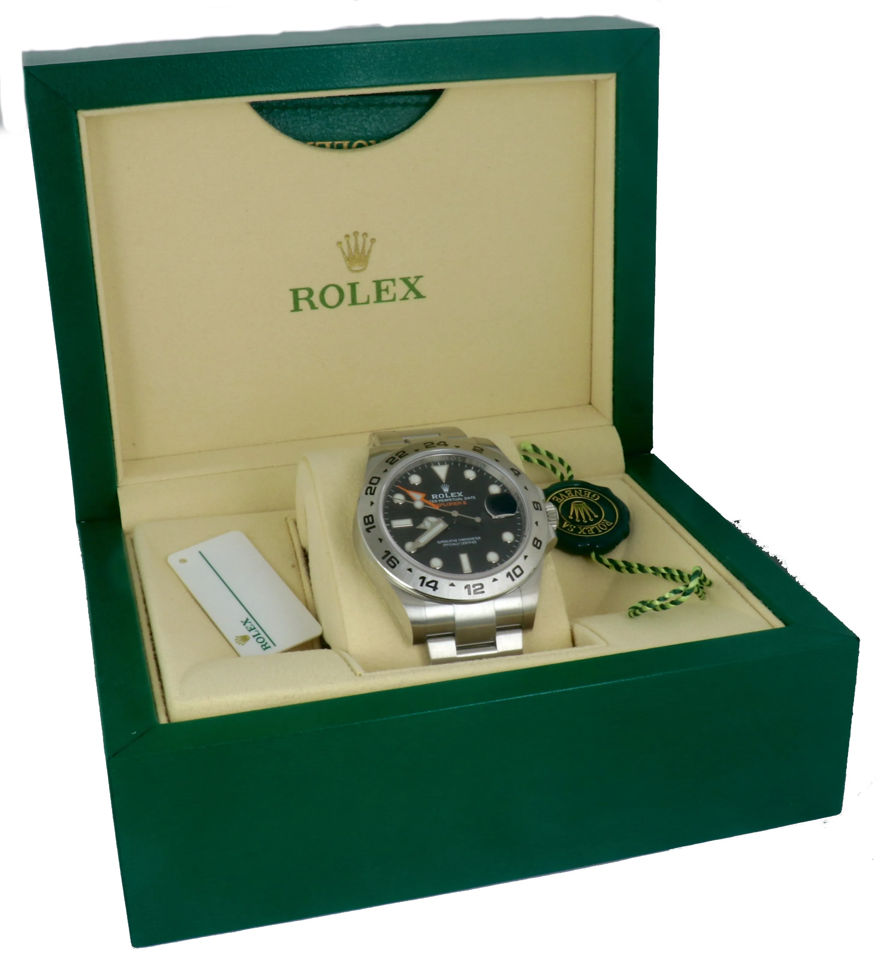 MINT 2018 Rolex Explorer II 42mm 216570 Black Orange Steel GMT Swiss Date Watch