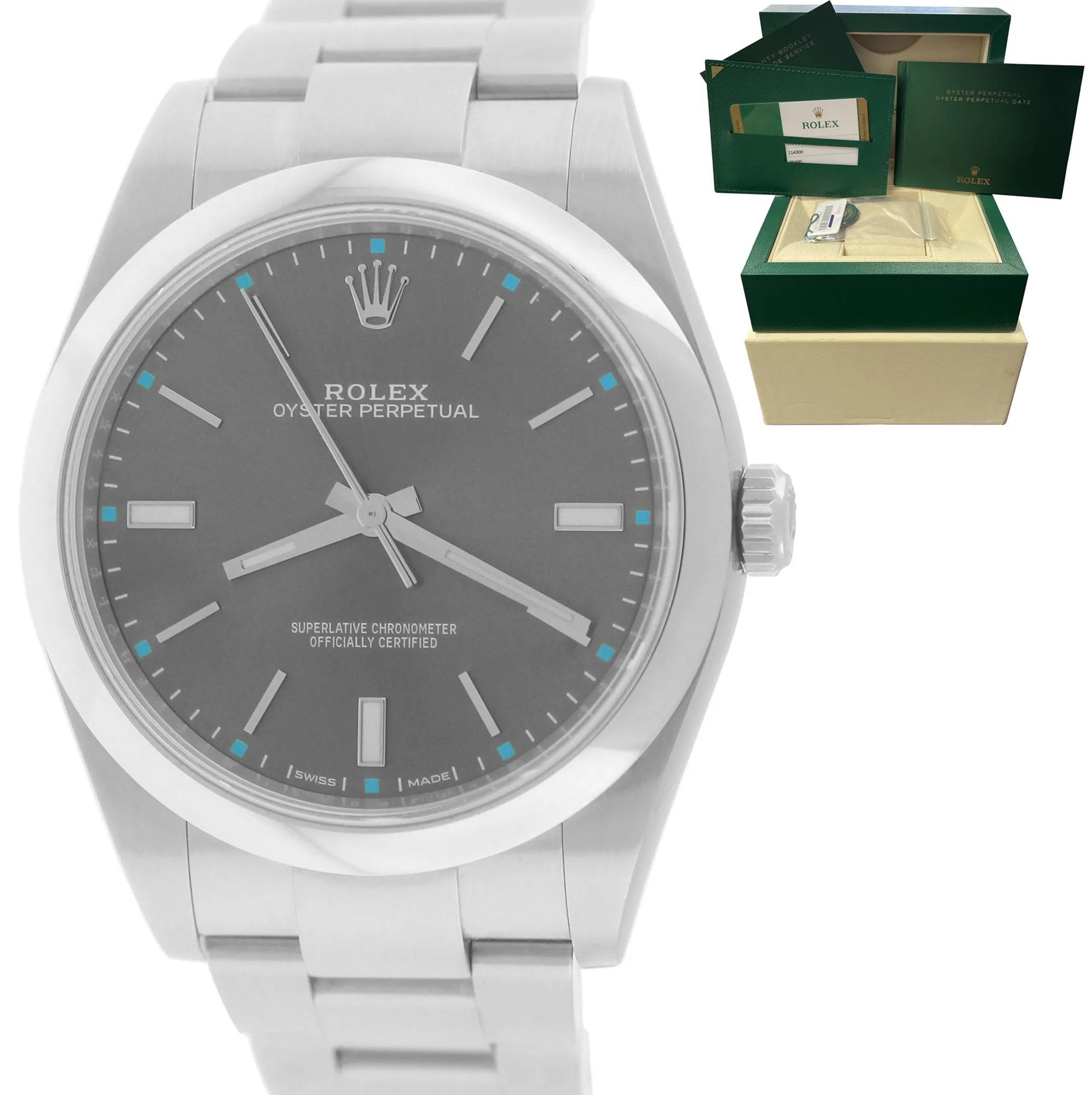 MINT 2018 Rolex Oyster Perpetual 39mm Dark Rhodium Stainless Steel 114300 Watch