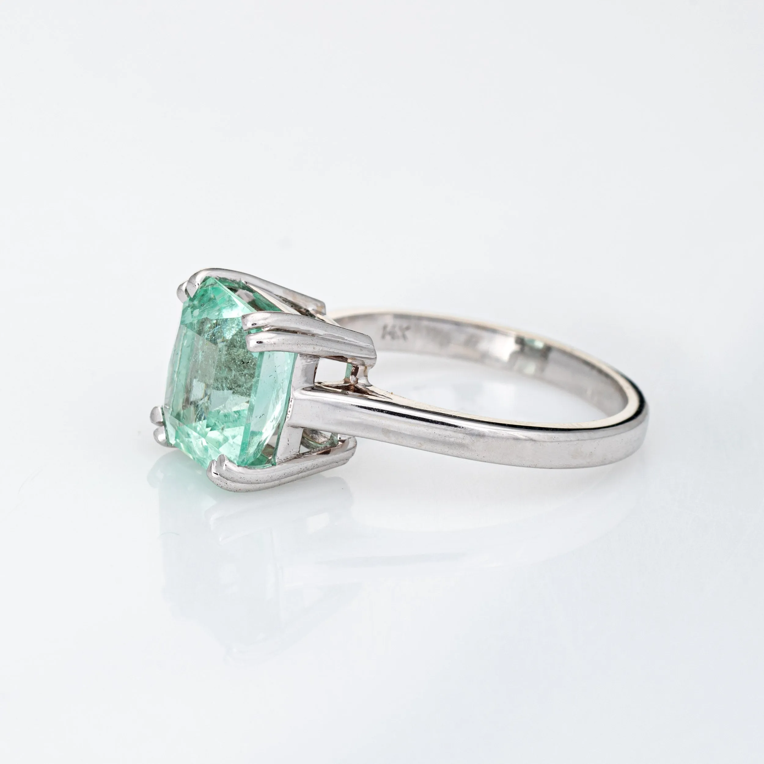 Mint Green 4ct Emerald Ring Gemstone Engagement 14k White Gold Estate Jewelry