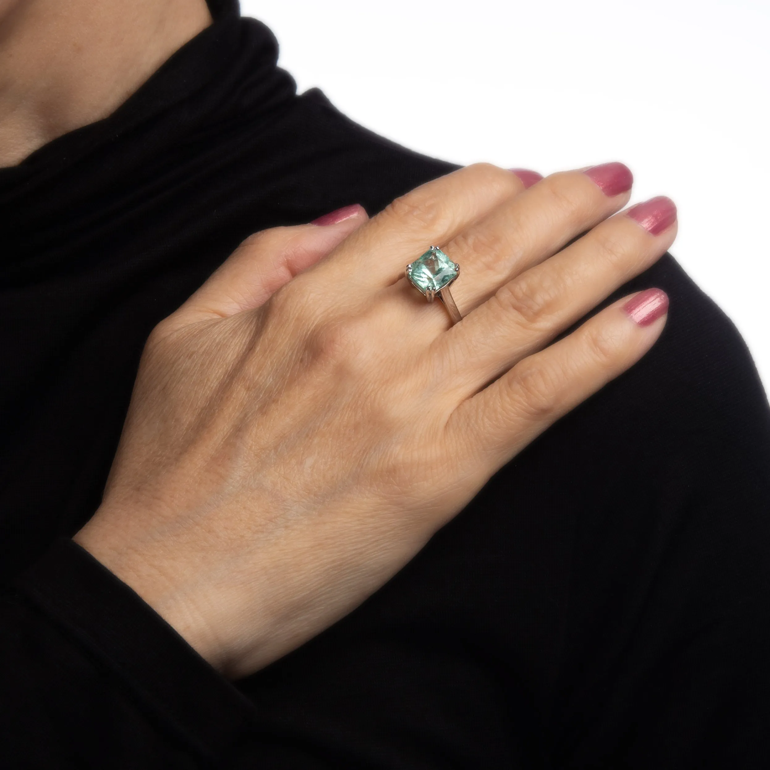 Mint Green 4ct Emerald Ring Gemstone Engagement 14k White Gold Estate Jewelry