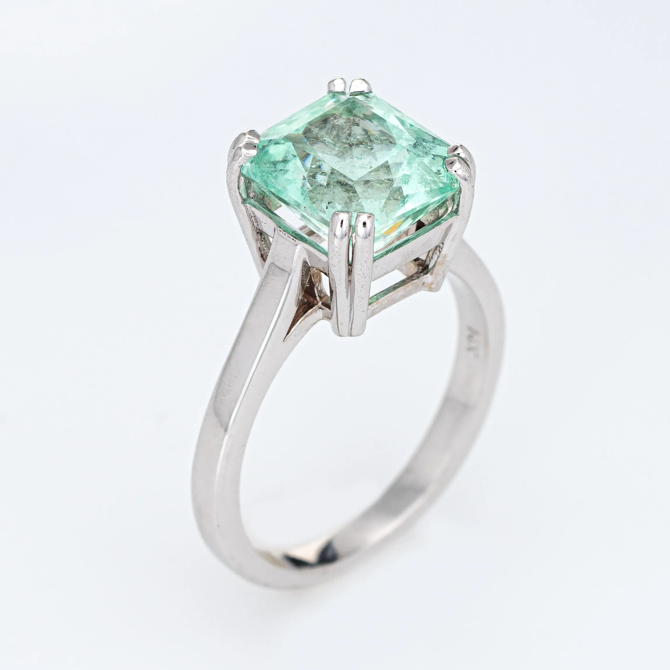 Mint Green 4ct Emerald Ring Gemstone Engagement 14k White Gold Estate Jewelry