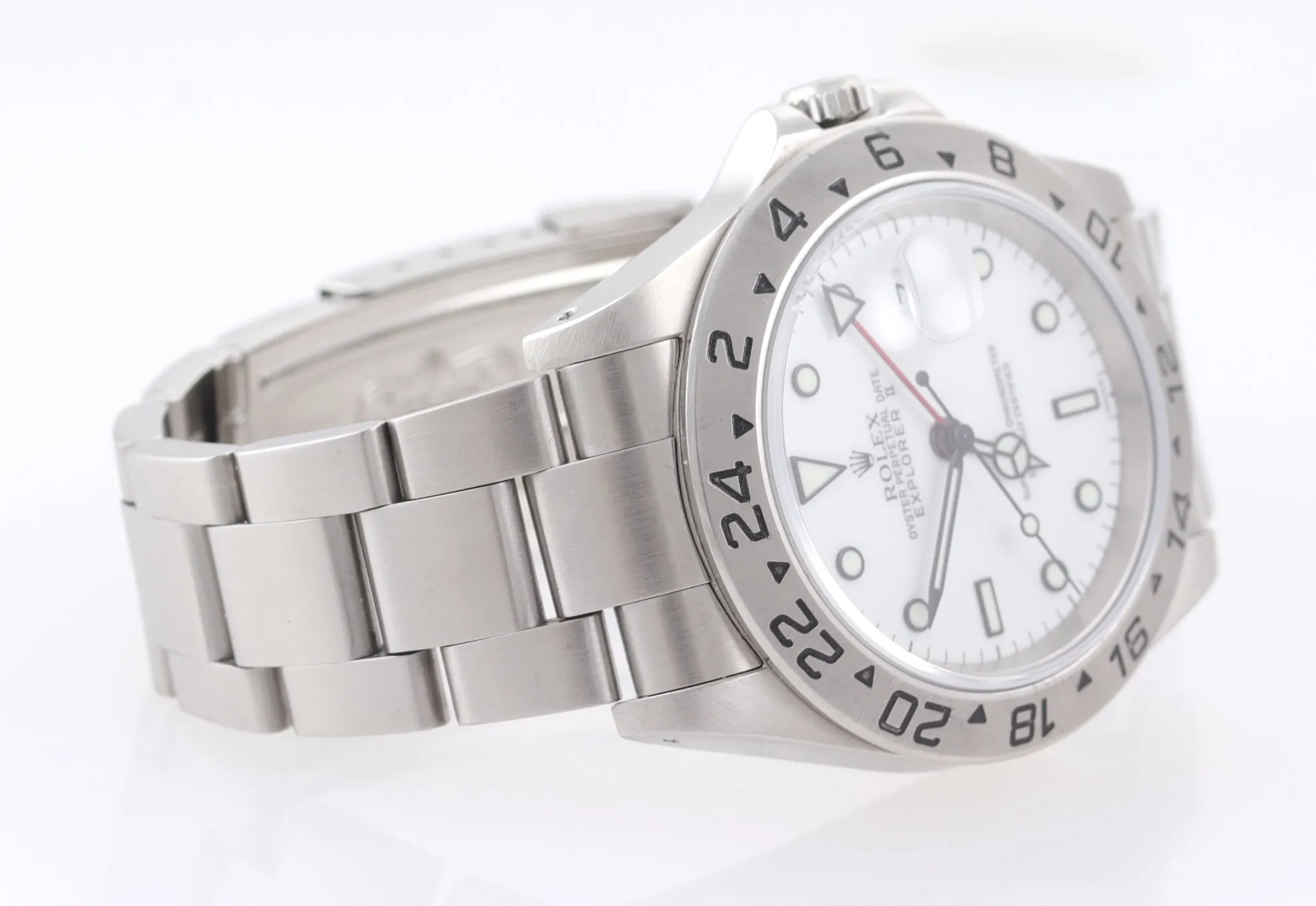 MINT Rolex Explorer 2 16570 Steel White Polar GMT SWISS ONLY  Dial 40mm Watch