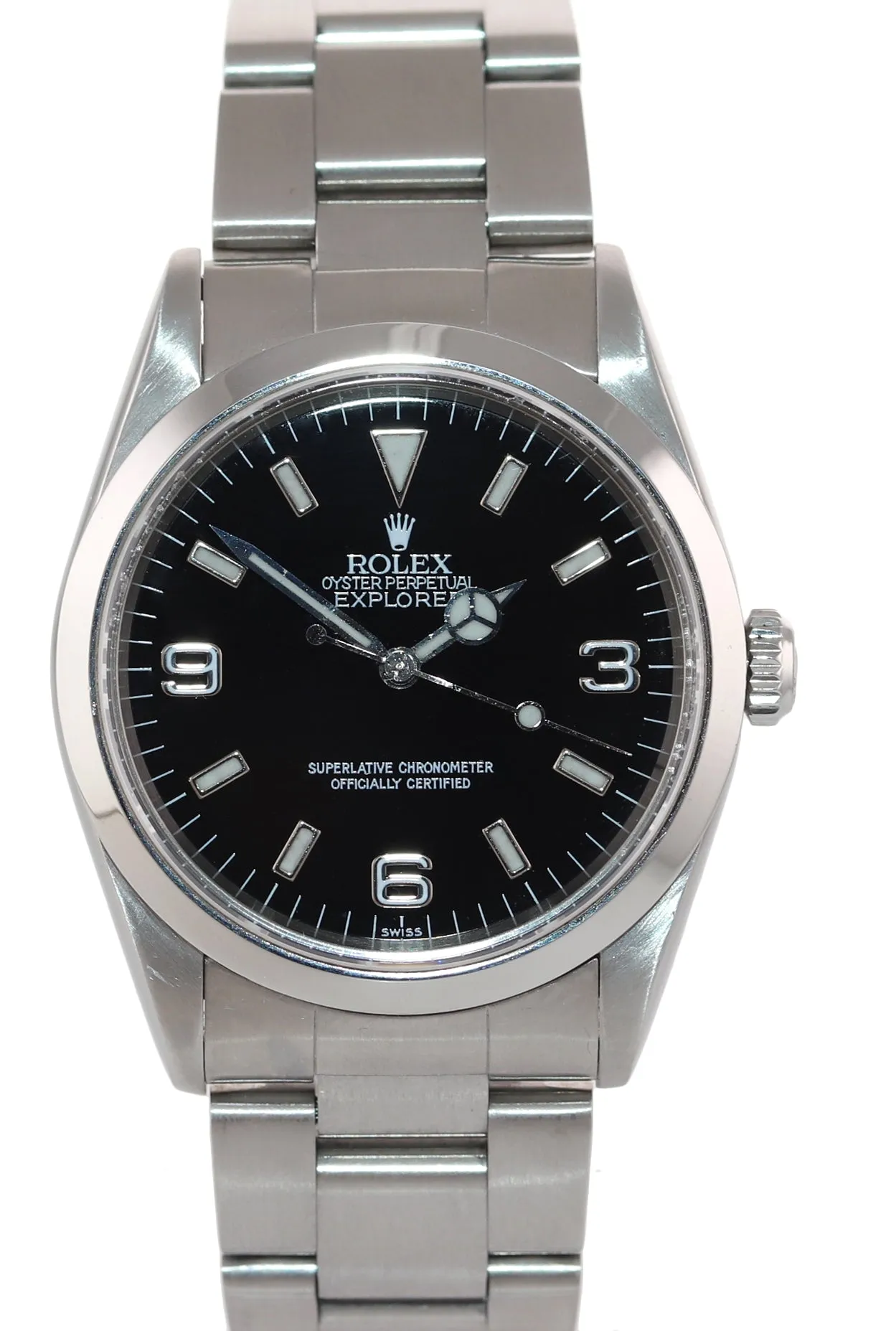 MINT Rolex Explorer I Black 36mm 14270 Steel Black Swiss Only Arabic Dial Watch