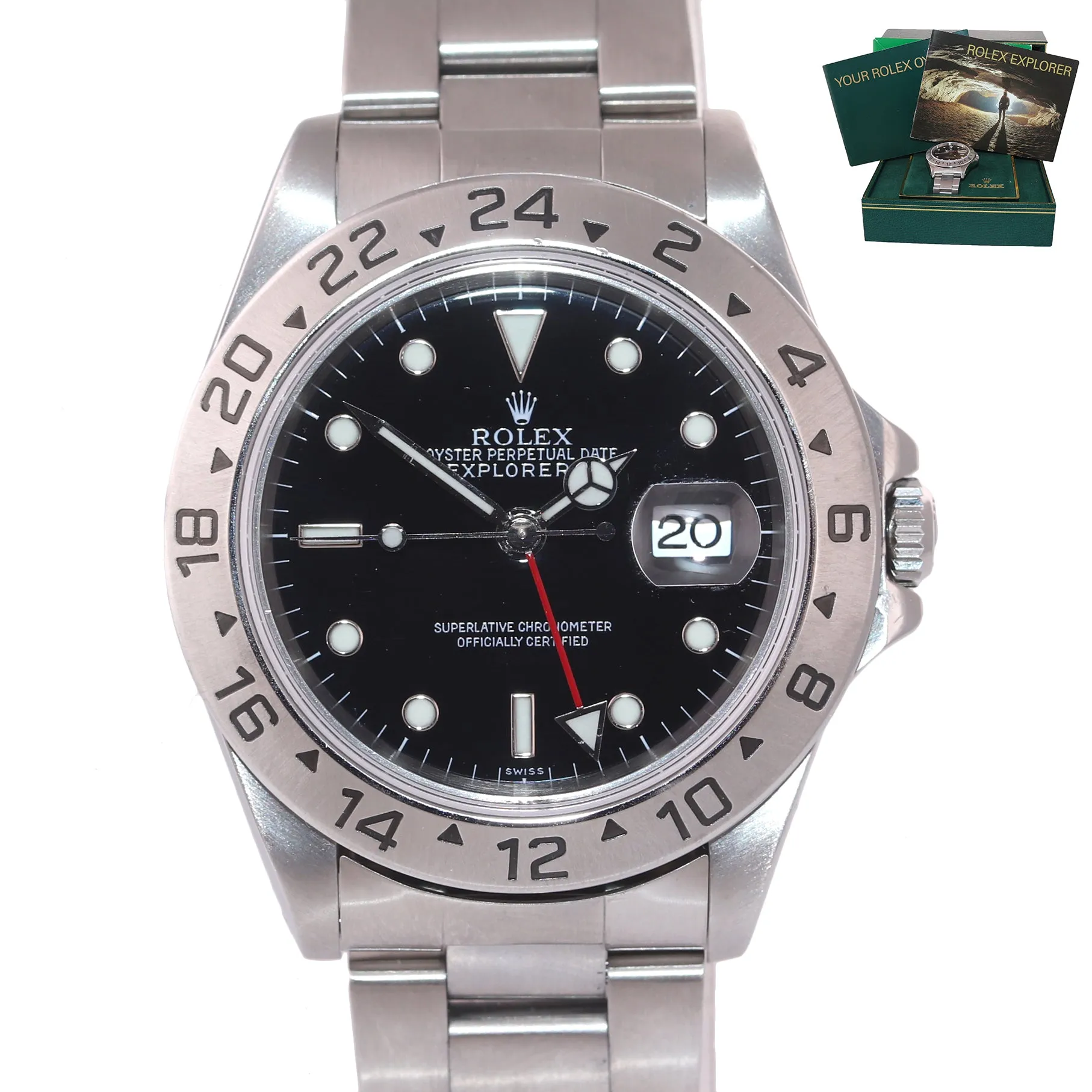MINT Rolex Explorer II 16570 Steel Black Dial Date Swiss Only GMT 40mm Watch Box