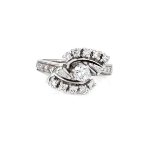 Mixed Cut Diamond Ring 0.79ct Vintage 14k White Gold Estate Fine Jewelry 5.5