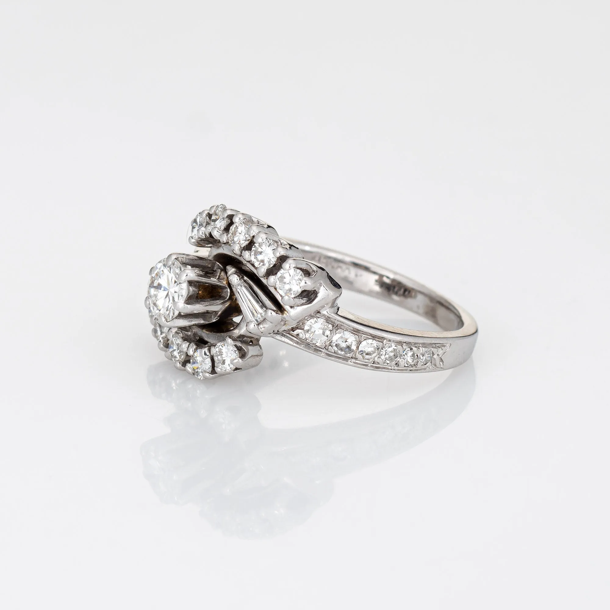 Mixed Cut Diamond Ring 0.79ct Vintage 14k White Gold Estate Fine Jewelry 5.5