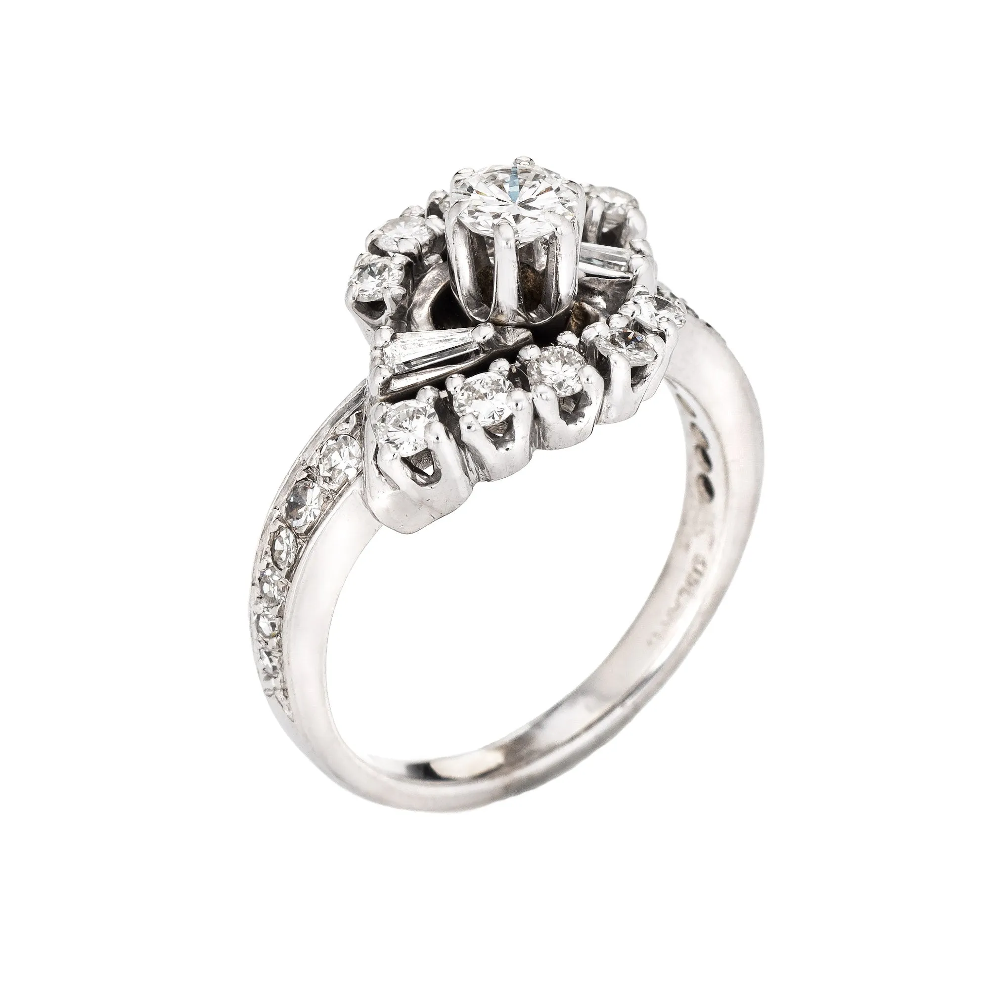 Mixed Cut Diamond Ring 0.79ct Vintage 14k White Gold Estate Fine Jewelry 5.5