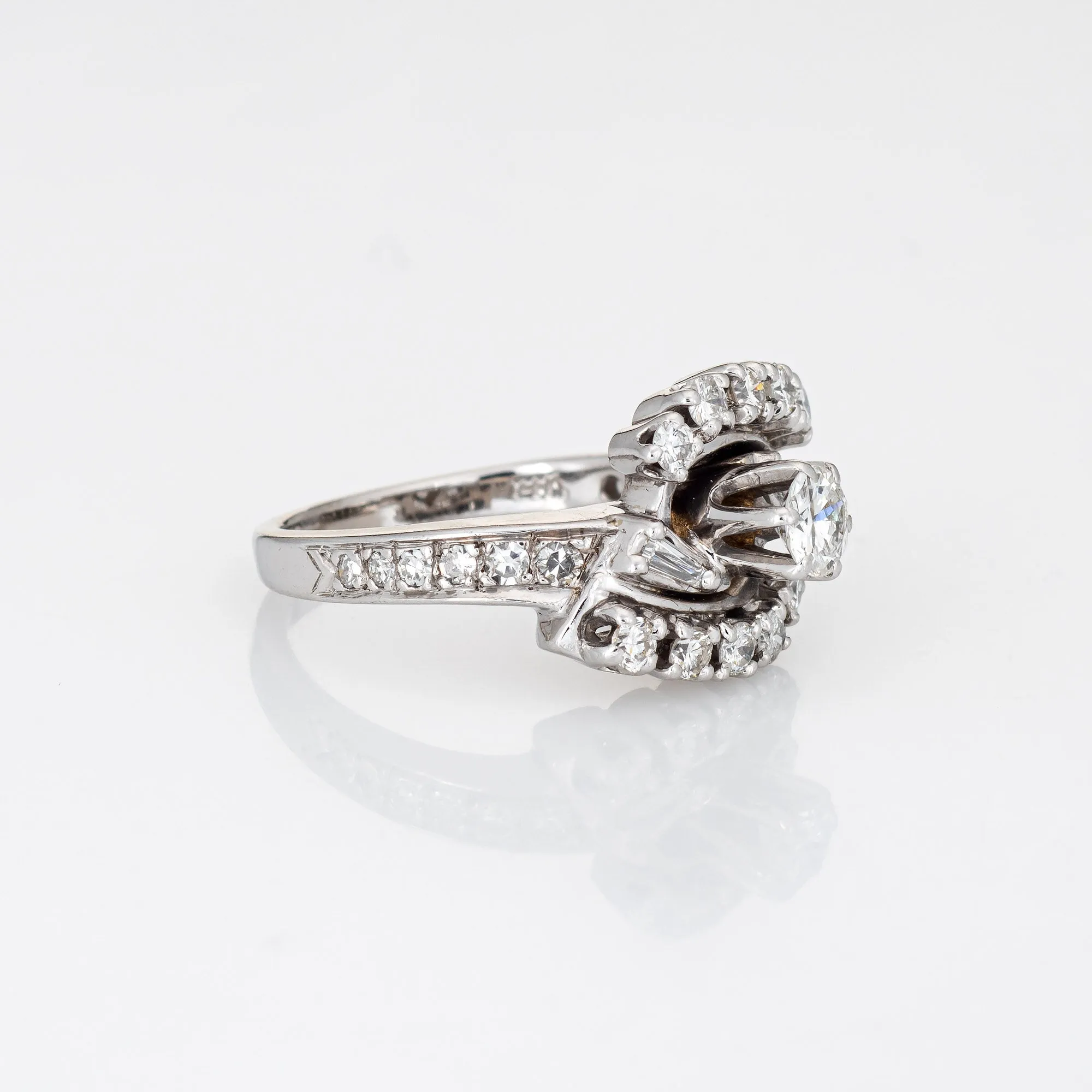 Mixed Cut Diamond Ring 0.79ct Vintage 14k White Gold Estate Fine Jewelry 5.5