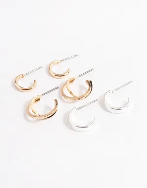 Mixed Metal Cross Over Hoop Earring Pack