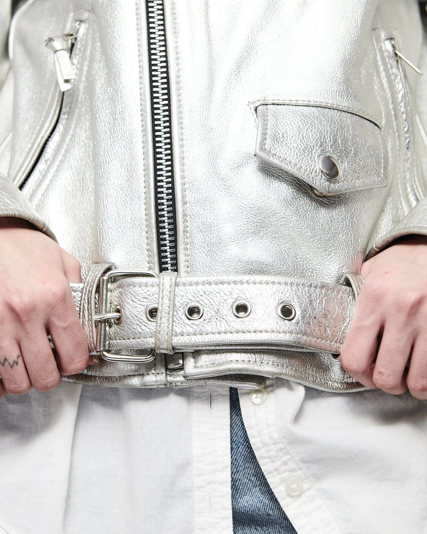 MODERN VICE METALLIC SILVER MOTO JACKET