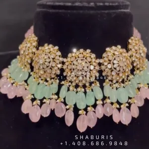 Moissanite jewelry gemstone jewelry polki diamond emerald necklace pure silver jewelry south indian gold jewelry sets -SHABURIS