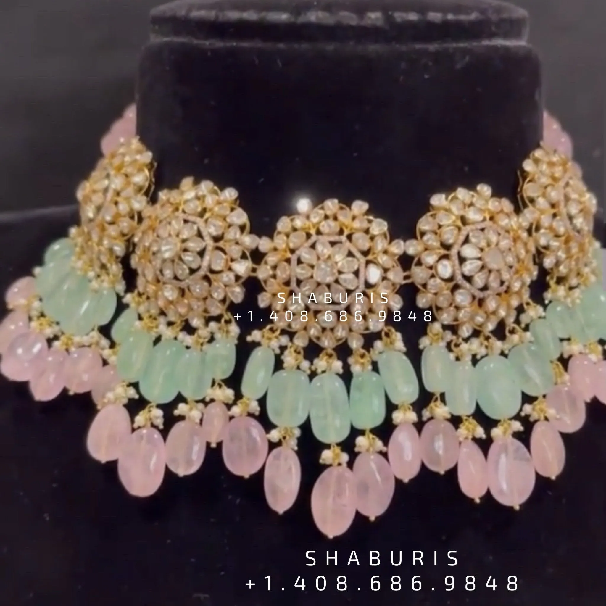 Moissanite jewelry gemstone jewelry polki diamond emerald necklace pure silver jewelry south indian gold jewelry sets -SHABURIS