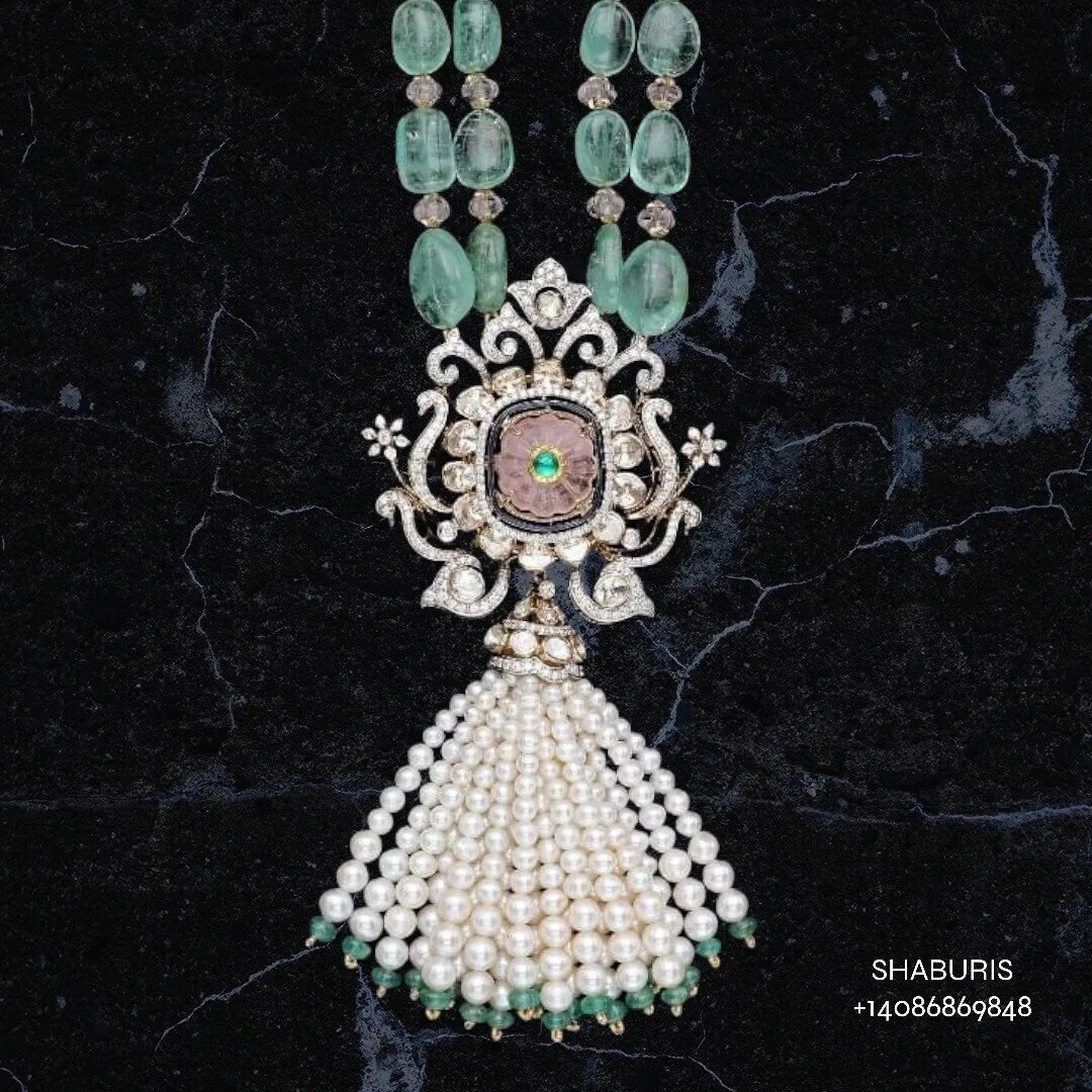 Moissanite jewelry pure silver polki pendant 22kt gold jewelry plated indian jewelry silver jewelry 925 silver pure silver jewelry -SHABURIS