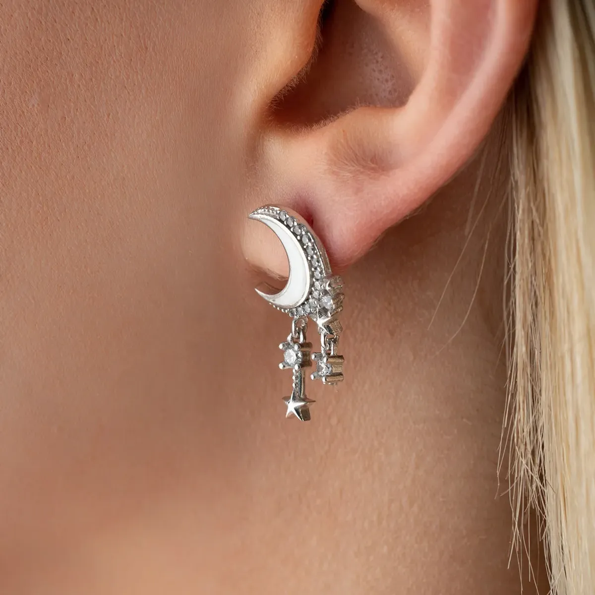Moon & Stars Stud Earrings with Cubic Zirconia