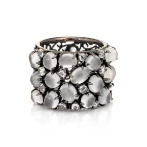Moonstone Diamond Wide Band Sz 7 Estate 18k White Gold Ring Fine Jewelry
