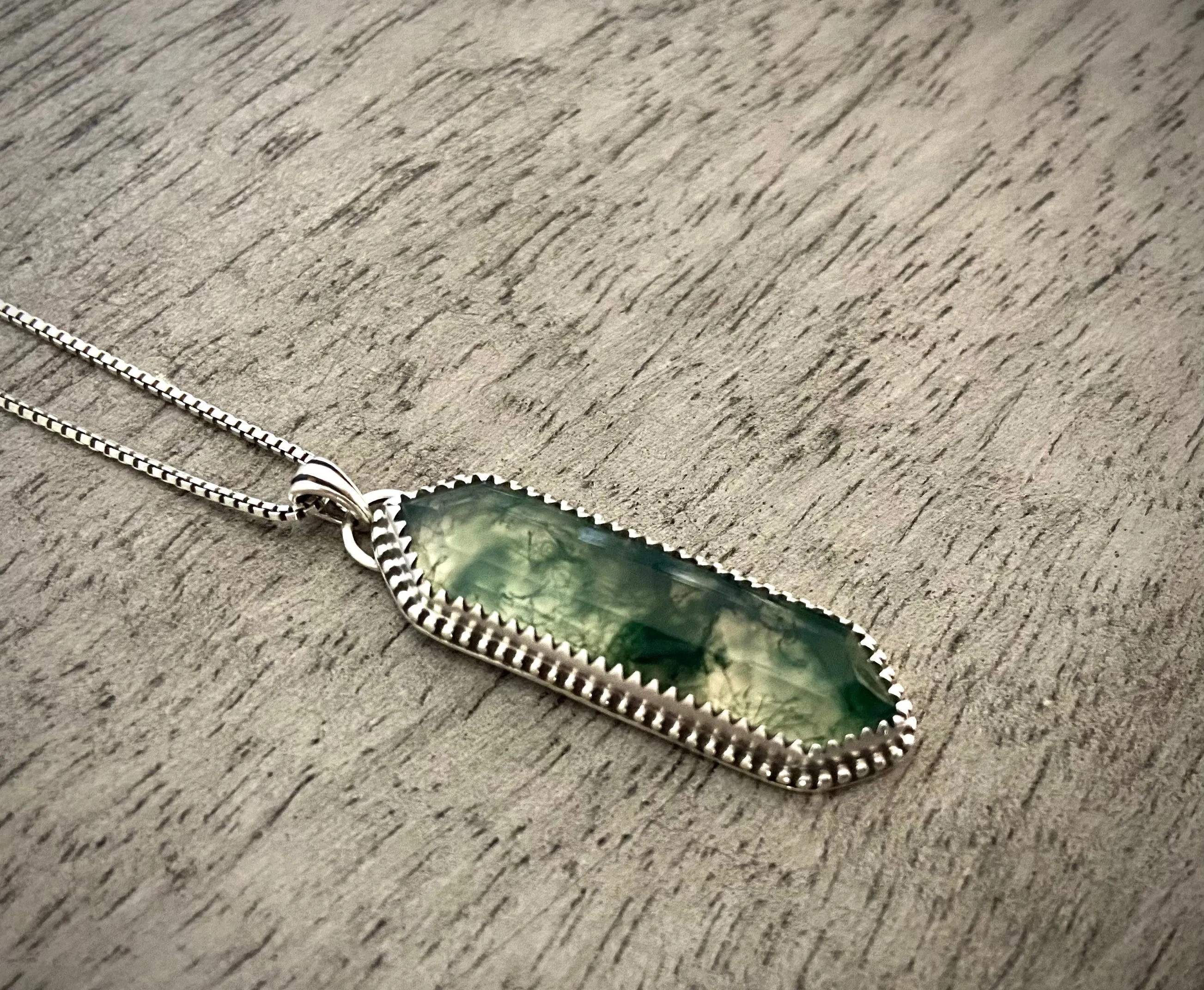 Moss Agate Elongated Hex Pendant