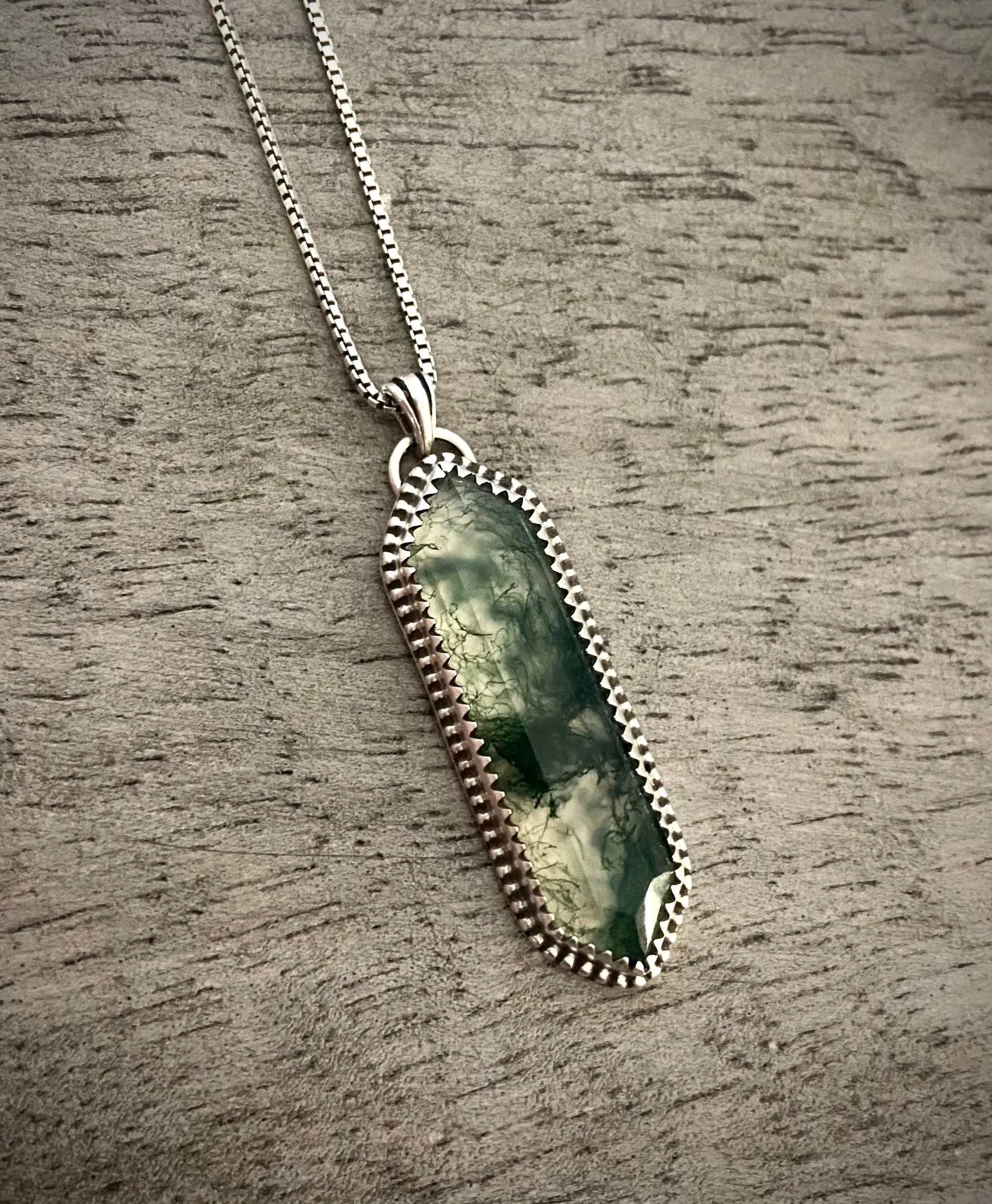 Moss Agate Elongated Hex Pendant