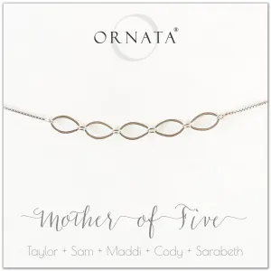 “Mother of Five” Sterling Silver Bolo Bracelet on Personalized Jewelry Card