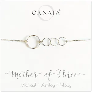 Mother's Day Jewelry - Mother Of Three Sterling Silver Bracelet - Personalized