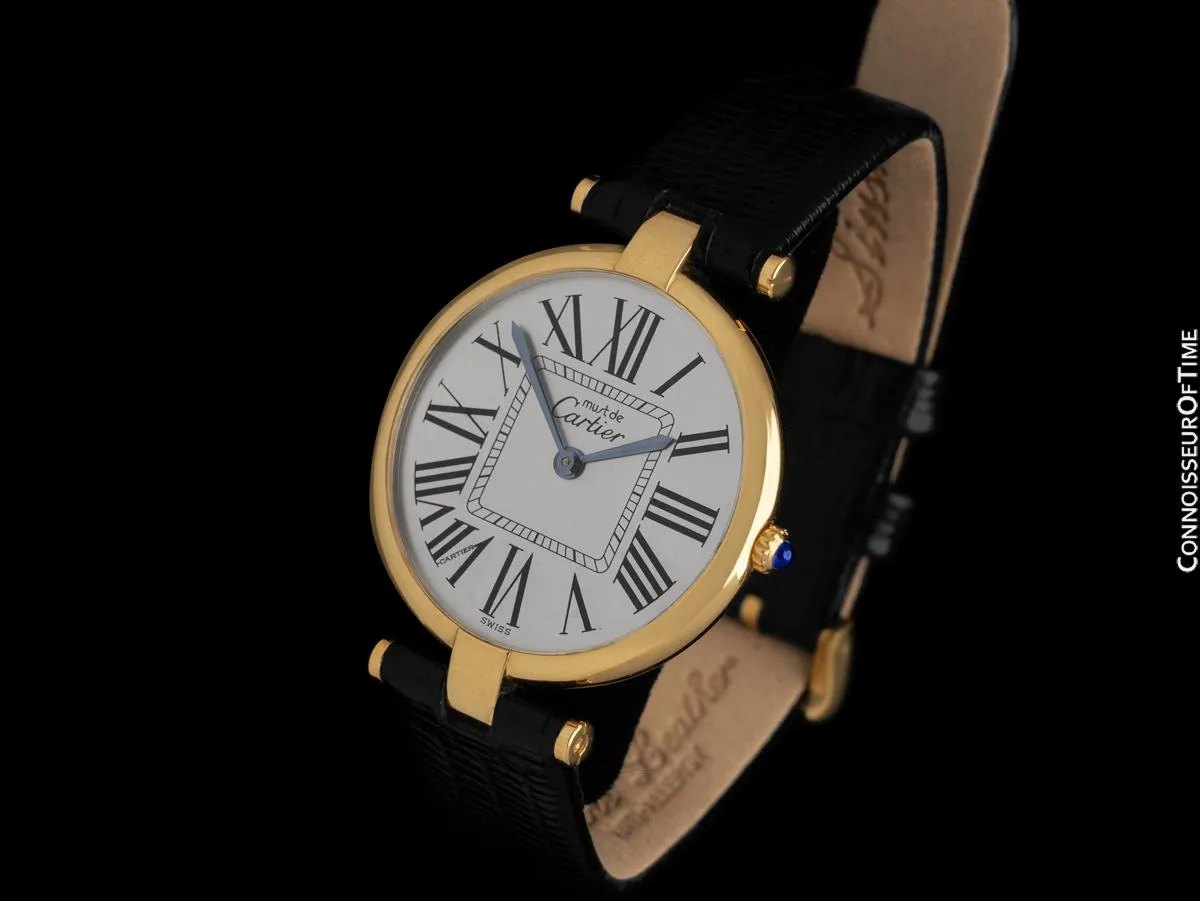 Must De Cartier Vendome Mens Midsize Unisex Vermeil Watch - 18K Gold Over Sterling Silver