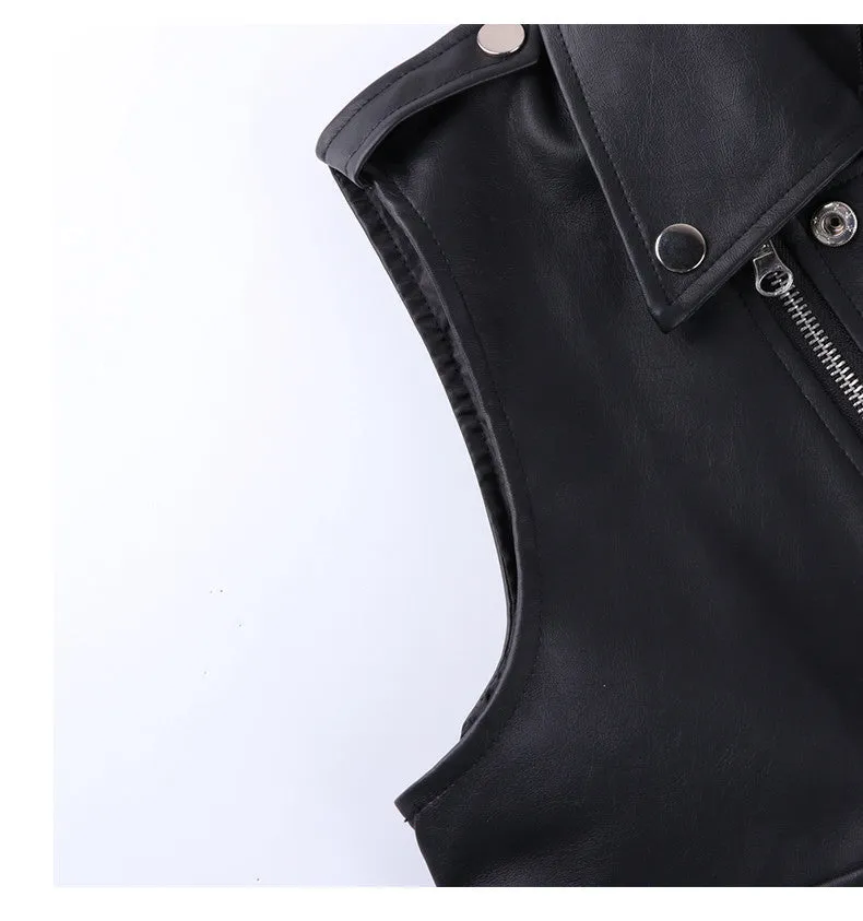 Nanette Black Vegan Leather Chiffon Tail Biker Vest