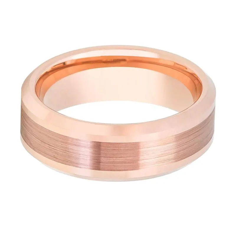 NAOS | Rose Gold Tungsten Ring, Brushed, Beveled