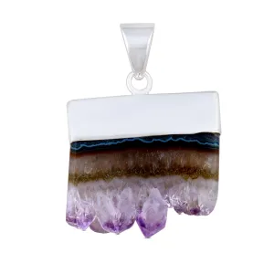 Natural Amethyst Slice Gemstone Silver Pendant