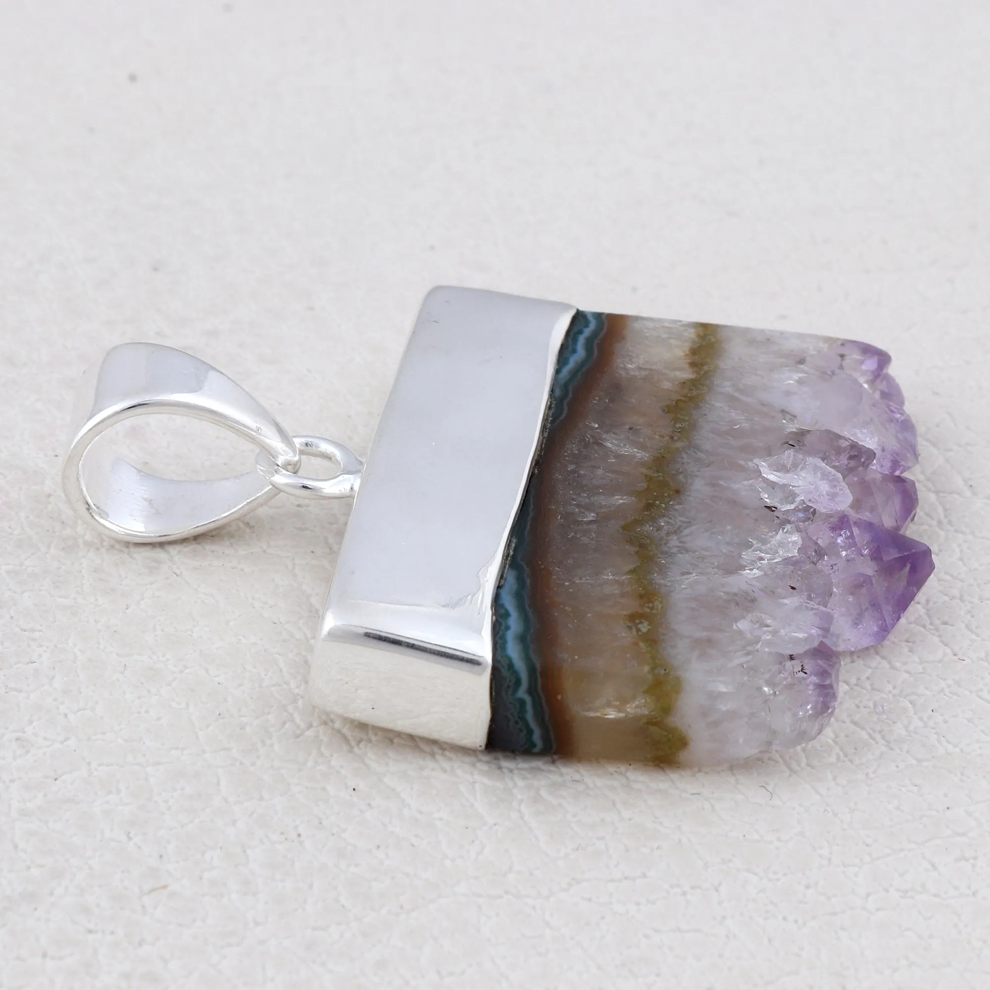 Natural Amethyst Slice Gemstone Silver Pendant