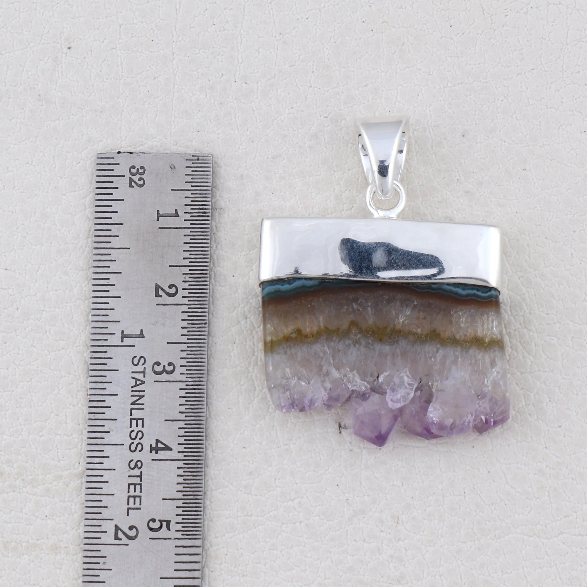 Natural Amethyst Slice Gemstone Silver Pendant