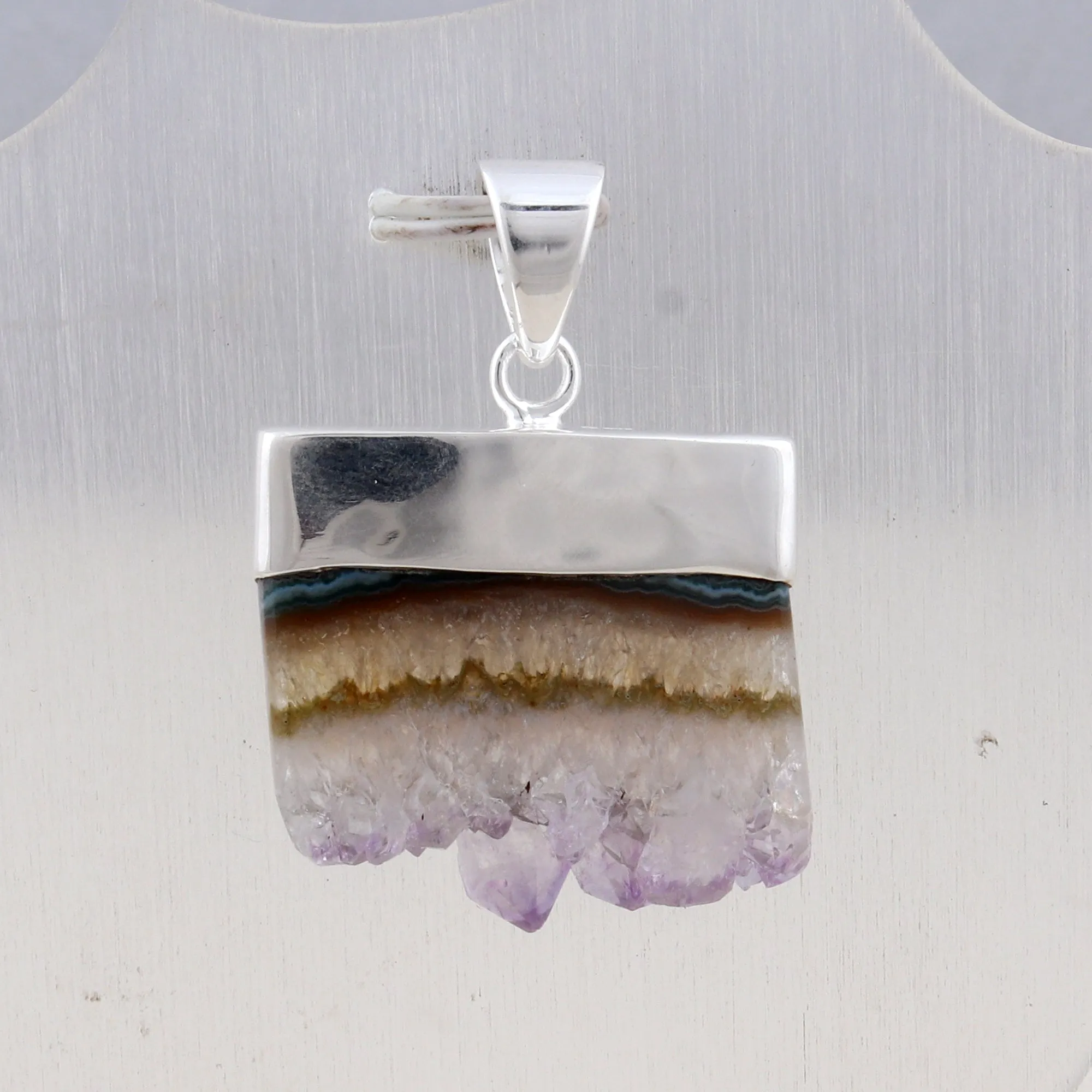 Natural Amethyst Slice Gemstone Silver Pendant
